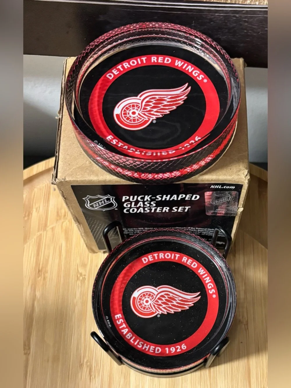 NHL Detroit Red Wings Glass Coaster Set - Black & Red